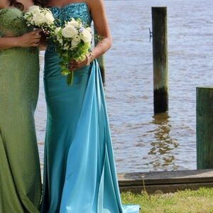 Strapless corset top prom dress